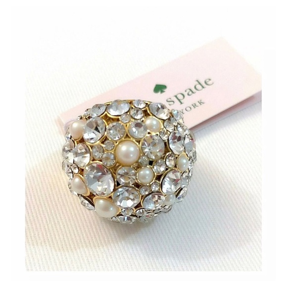 NWT Kate Spade ♠️ PICK A PEARL 12-K Gold Plated Glass Stones/ Pearls Ring-Sz.7 - Picture 3 of 12